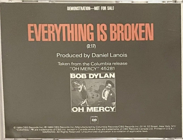 Bob Dylan : Everything Is Broken (CD, Single, Promo)