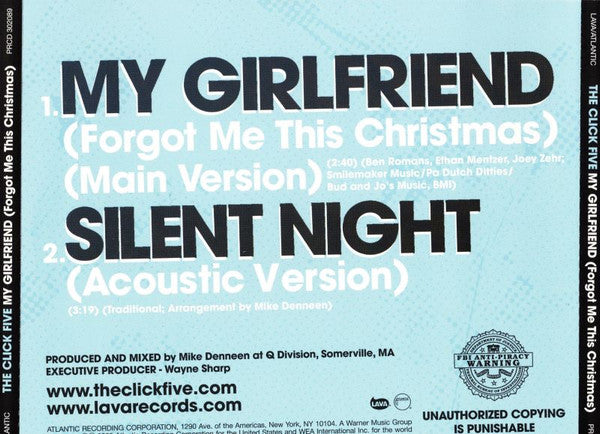 The Click Five : My Girlfriend (Forgot Me This Christmas) (CD, Promo)
