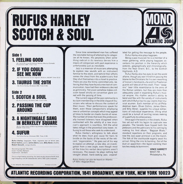Rufus Harley : Scotch & Soul (LP, Album, Mono)