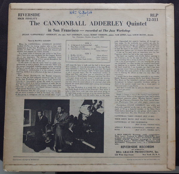 The Cannonball Adderley Quintet : In San Francisco (LP, Album, Mono)
