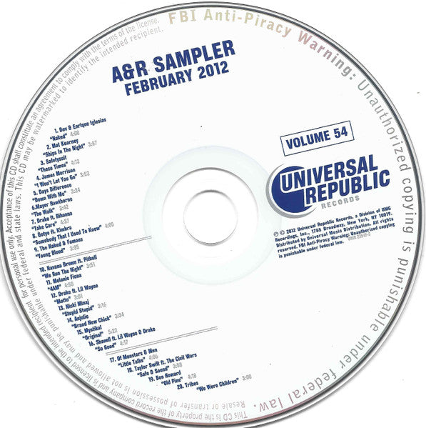 Various : A&R Sampler (February 2012 Volume 54) (CD, Promo, Smplr)