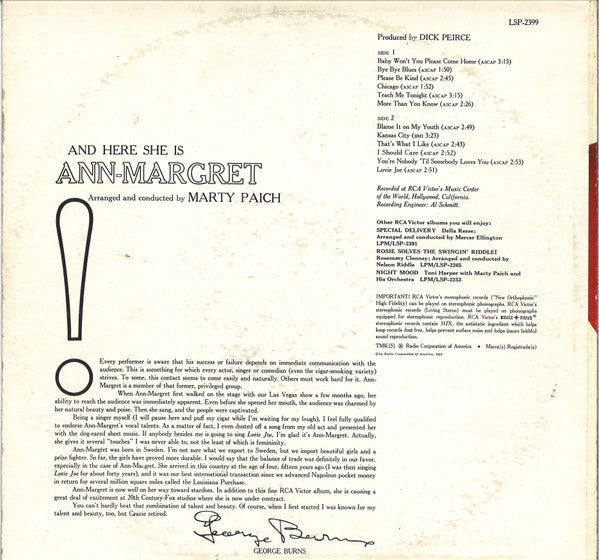 Ann Margret : And Here She Is Ann-Margret (LP, Album)