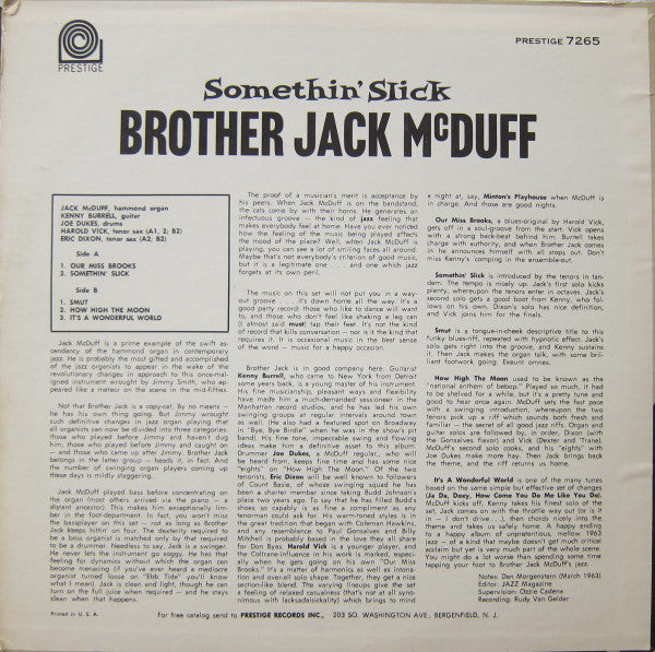 Brother Jack McDuff : Somethin' Slick (LP, Album)
