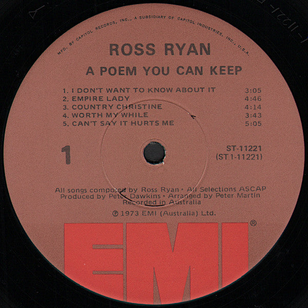 Ross Ryan : A Poem You Can Keep (LP, Album)