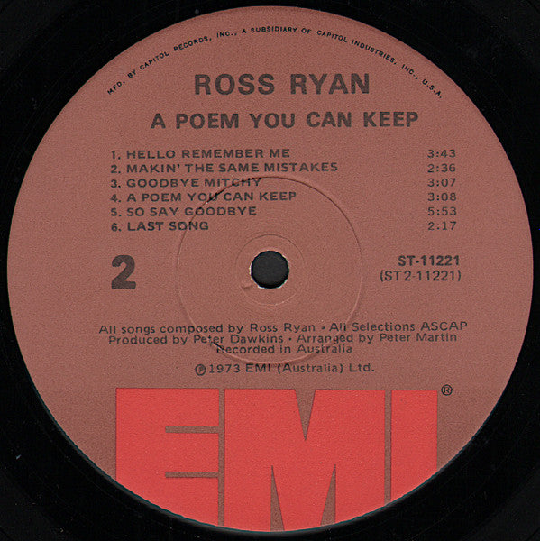 Ross Ryan : A Poem You Can Keep (LP, Album)