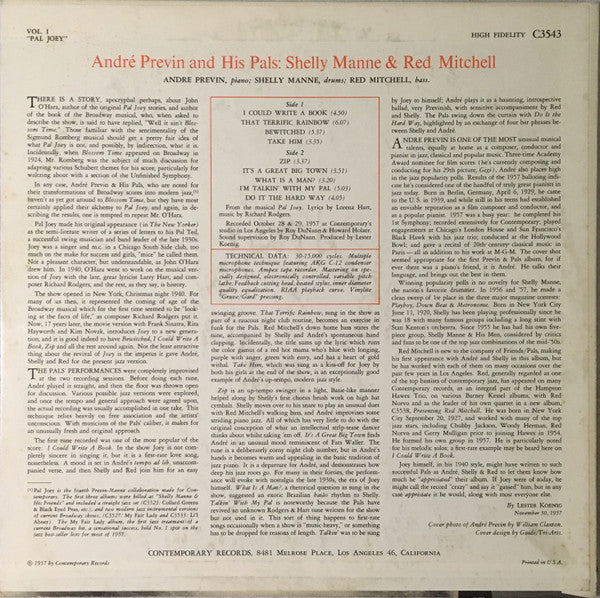 André Previn & His Pals : Modern Jazz Performances Of Songs From Pal Joey (LP, Album, Mono)