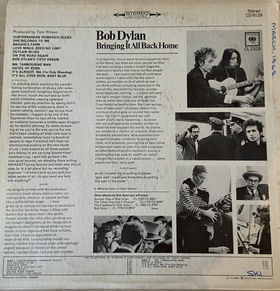 Bob Dylan : Bringing It All Back Home (LP, Album, RE, Ter)