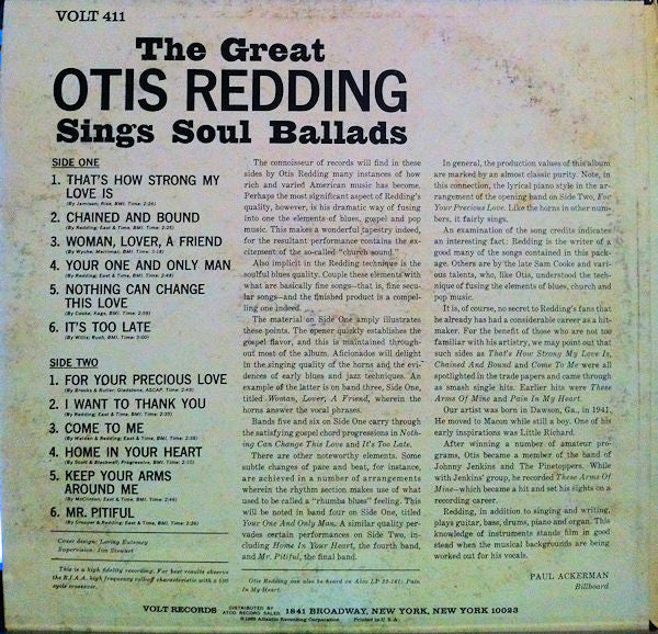 Otis Redding : The Great Otis Redding Sings Soul Ballads (LP, Album, Mono, Mon)