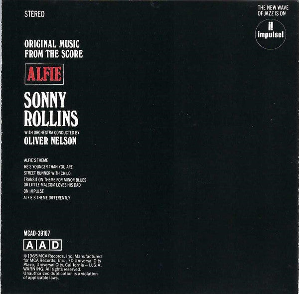 Sonny Rollins With Orchestra Conducted By Oliver Nelson : Original Music From The Score "Alfie" (CD, Album, RE)