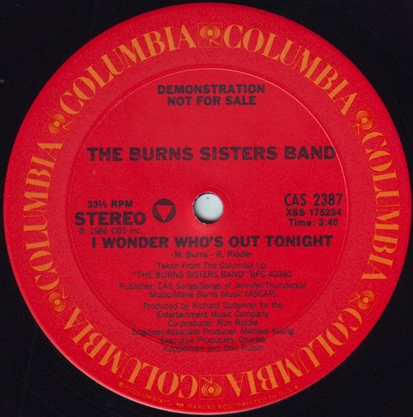 The Burns Sisters Band : I Wonder Who's Out Tonight (12", Single, Promo)