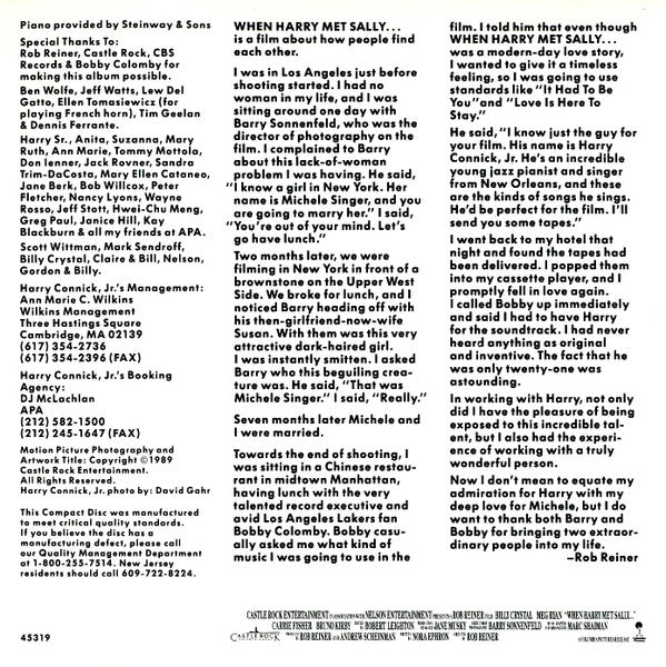Harry Connick, Jr. : Music From The Motion Picture "When Harry Met Sally..." (CD, Album, RP)