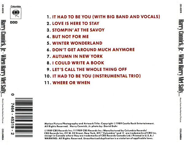 Harry Connick, Jr. : Music From The Motion Picture "When Harry Met Sally..." (CD, Album, RP)