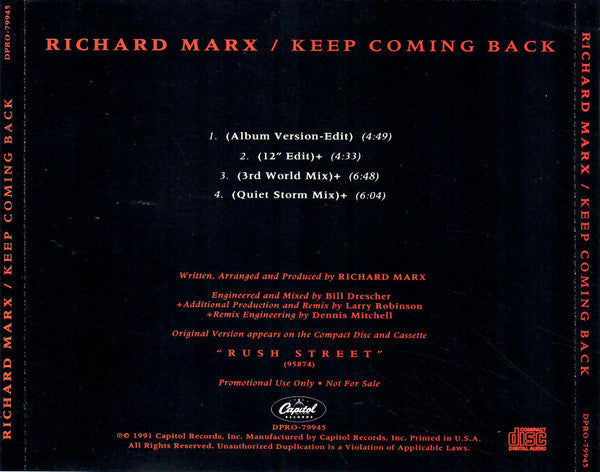 Richard Marx : Keep Coming Back (CD, Maxi, Promo)