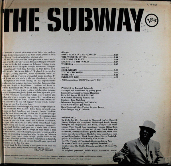 Johnny Hodges : Don't Sleep In The Subway (LP, Album, Gat)