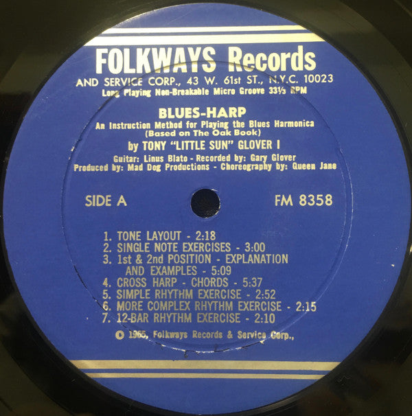 Tony "Little Sun" Glover I* : Blues-Harp (An Instruction Method For Playing The Blues Harmonica) (LP)