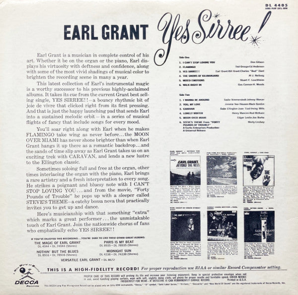 Earl Grant : Yes Sirree! (LP, Album, Mono)