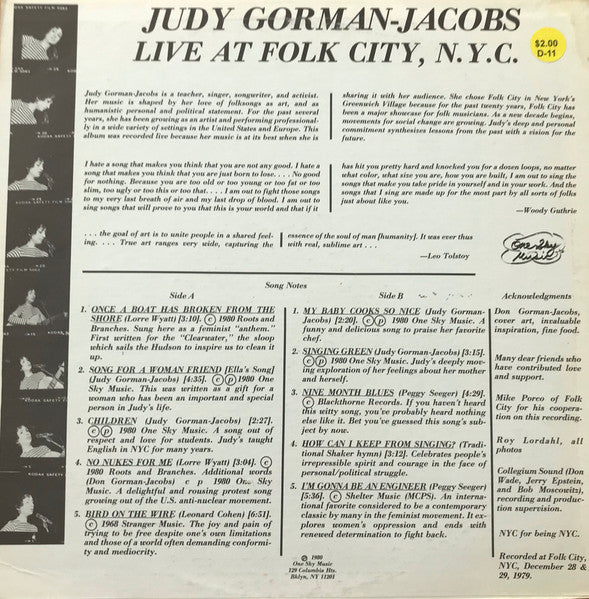 Judy Gorman-Jacobs : Live At Folk City, N.Y.C. (LP, Album)