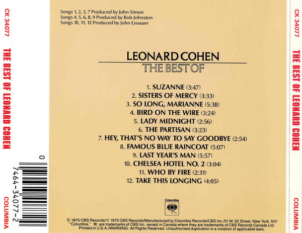 Leonard Cohen : The Best Of (CD, Comp, RE, Spr)