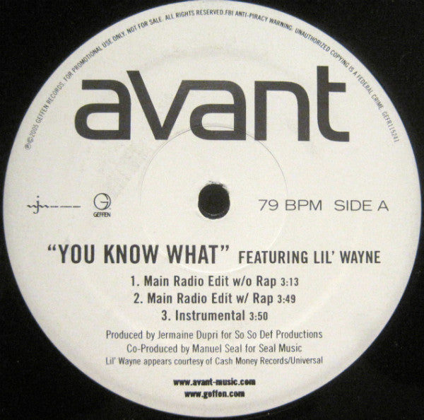 Avant (2) Featuring Lil Wayne : You Know What (12", Promo)