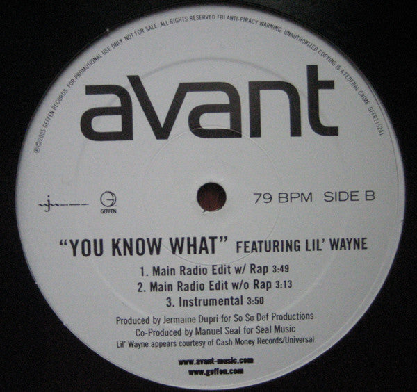 Avant (2) Featuring Lil Wayne : You Know What (12", Promo)