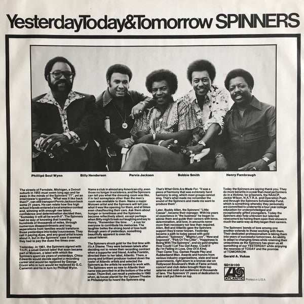 Spinners : Yesterday, Today & Tomorrow (LP, Album, RI)