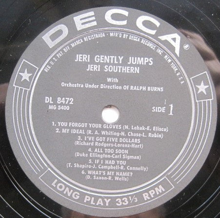 Jeri Southern : Jeri Gently Jumps (LP, Album, Mono)
