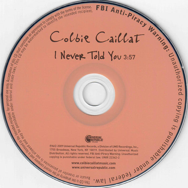 Colbie Caillat : I Never Told You (CD, Single, Promo)