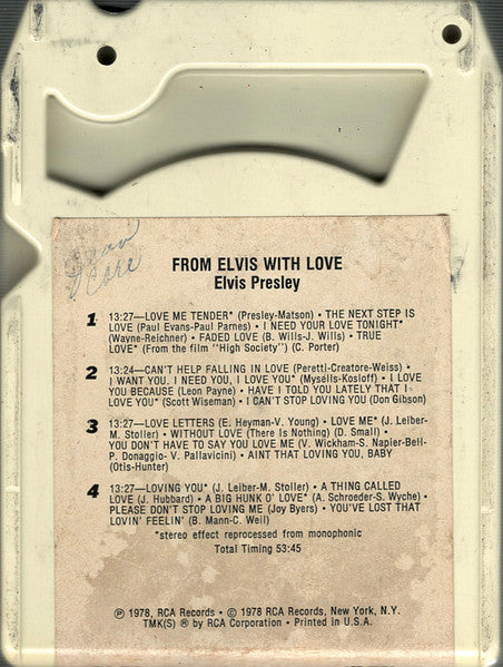 Elvis Presley : From Elvis With Love (8-Trk, Comp)