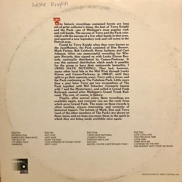 Terry Knight & The Pack : Funk-Off (sic) 1966-67 (2xLP, Comp, RE)