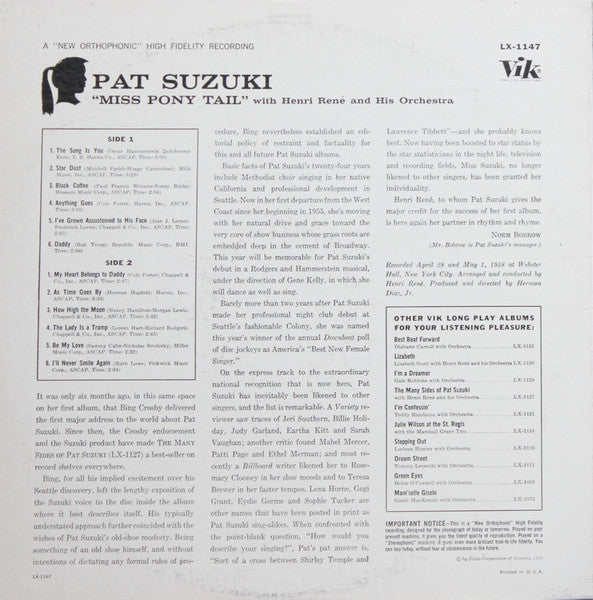 Pat Suzuki : Pat Suzuki (LP, Album, Mono, Ind)