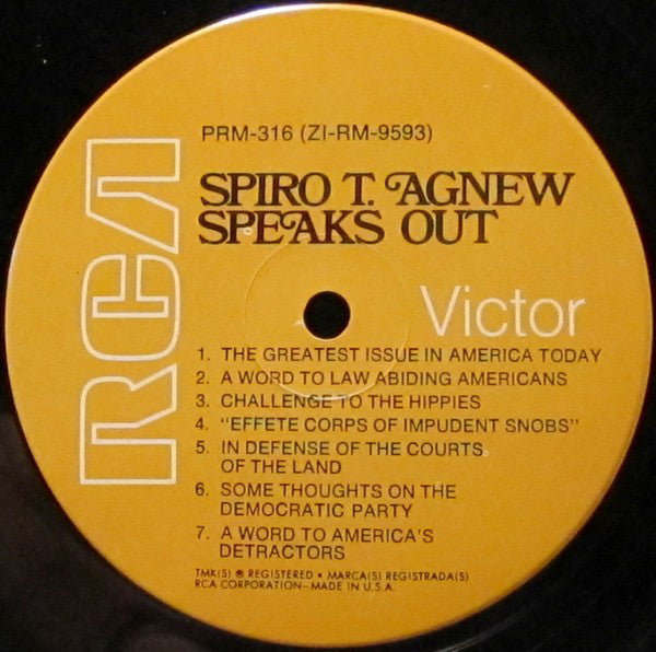 Spiro T. Agnew : Spiro T. Agnew Speaks Out (LP, Album, Ind)