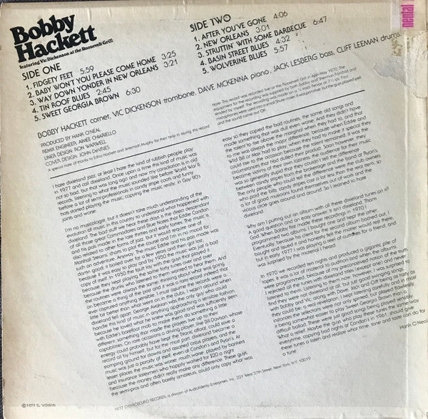 Bobby Hackett : Featuring Vic Dickenson At The Roosevelt Grill (LP, Album)