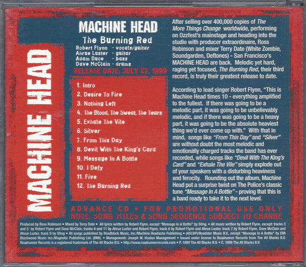 Machine Head (3) : The Burning Red (CD, Album, Promo)