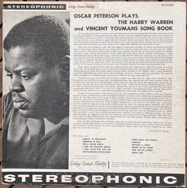 Oscar Peterson : Oscar Peterson Plays The Harry Warren And Vincent Youmans Song Books (LP, Album, RE)