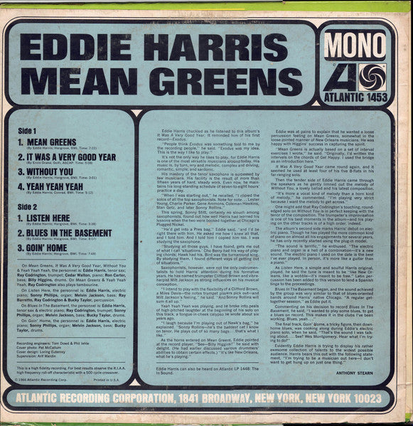 Eddie Harris : Mean Greens (LP, Album, Mono)