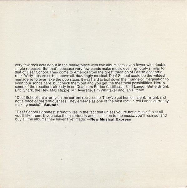 Deaf School : 2nd Honeymoon / Don't Stop The World (2x7", Promo, Smplr)