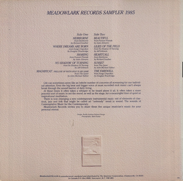 Various : Meadowlark Records Sampler 1985 (LP, Comp, Club, Smplr, Tra)