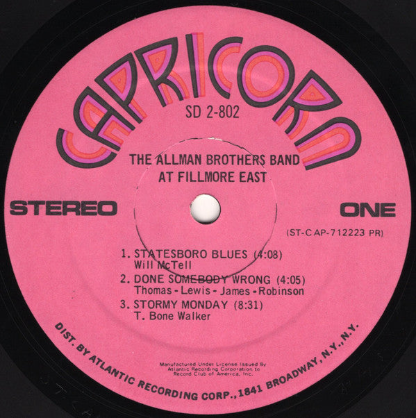 The Allman Brothers Band : The Allman Brothers Band At Fillmore East (2xLP, Album, Club)