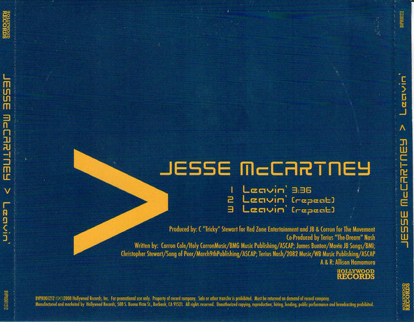 Jesse McCartney : Leavin' (CD, Single, Promo)