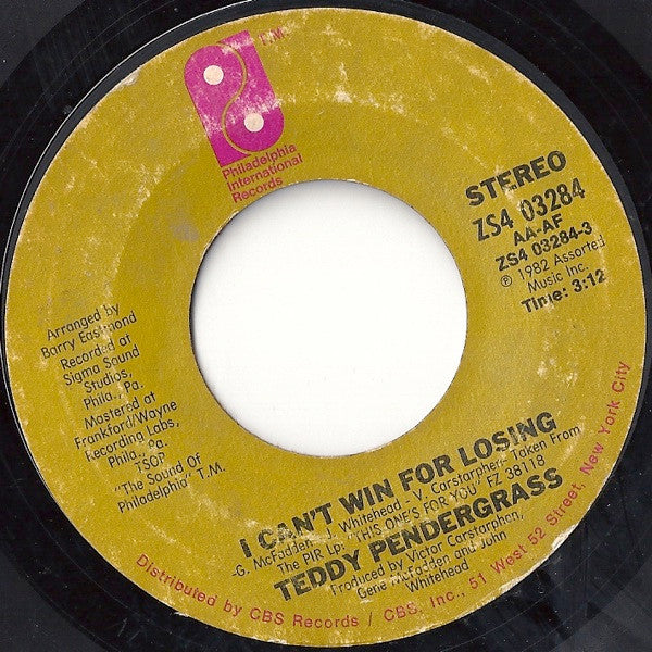 Teddy Pendergrass : I Can't Win For Losing (7", Mis)