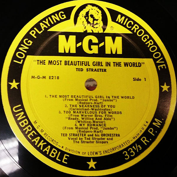 Ted Straeter And His Orchestra : The Most Beautiful Girl In The World (10")