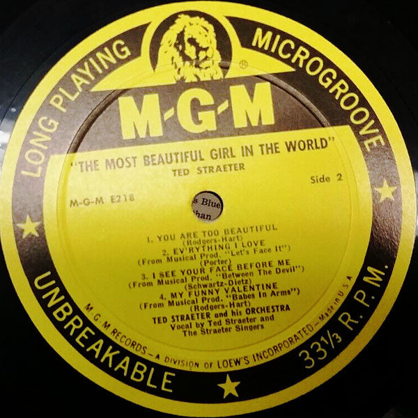 Ted Straeter And His Orchestra : The Most Beautiful Girl In The World (10")
