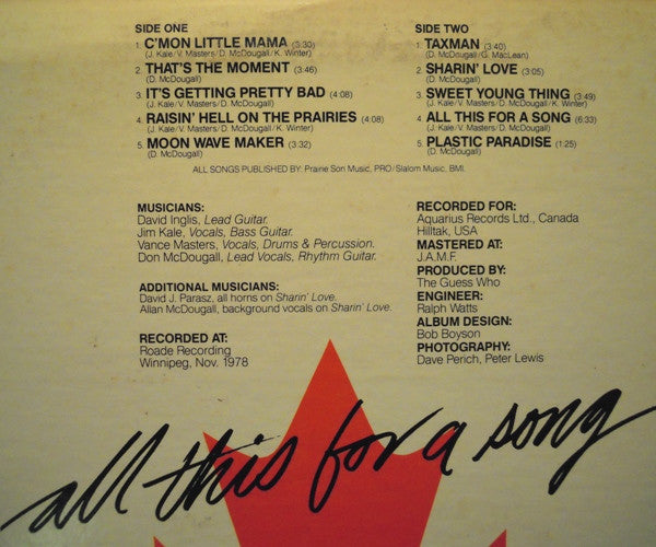 The Guess Who : All This For A Song (LP, Album, Mon)