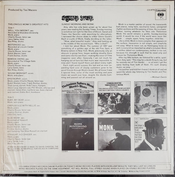 Thelonious Monk : Monk's Greatest Hits (LP, Comp, RE)