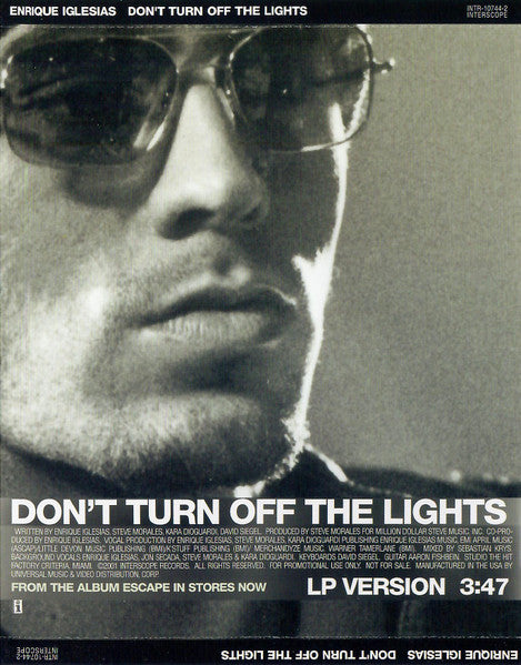 Enrique Iglesias : Don't Turn Off The Lights (CD, Single, Promo)