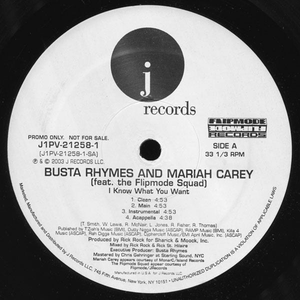 Busta Rhymes & Mariah Carey : I Know What You Want (12", Promo)