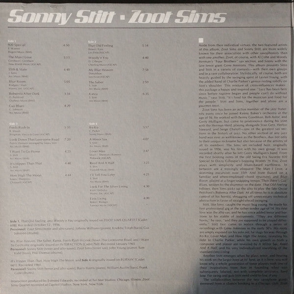 Sonny Stitt And Zoot Sims : Interaction (2xLP, Comp, Gat)