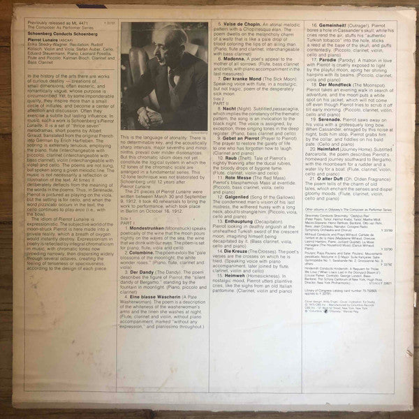 Arnold Schoenberg : Pierrot Lunaire Op. 21 (LP, Album, Mono, RE)