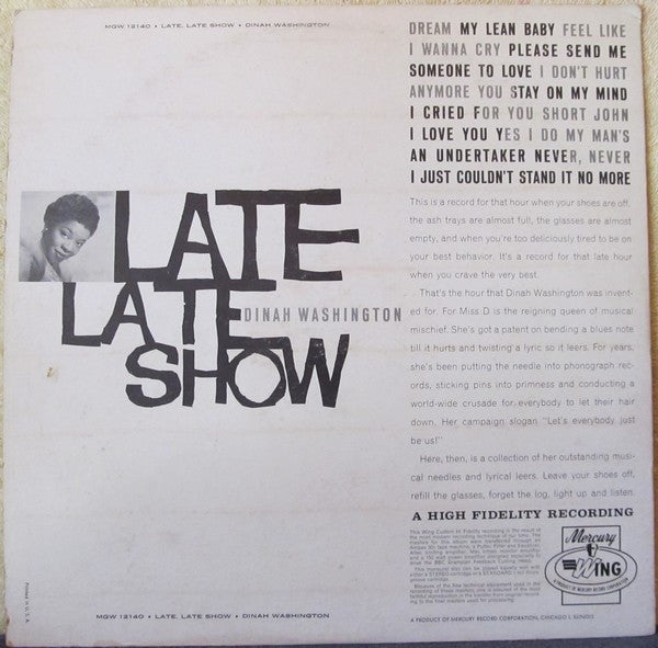 Dinah Washington : Late Late Show (LP, Comp, Mono)