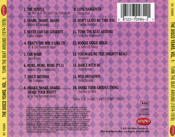 Various : The Disco Years (Turn The Beat Around) (1974-1978)  Volume One (CD, Comp, RM)
